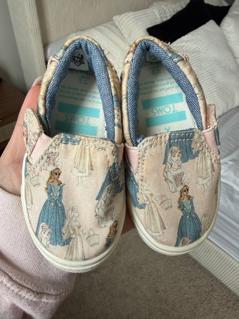 Toms Kids Slip-On Sneakers in Pink and Blue with Princess Print